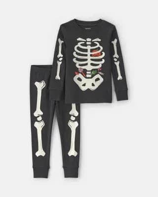 Toddler 2-Piece Halloween Glow in the Dark Skeleton Pajama Set - Charcoal