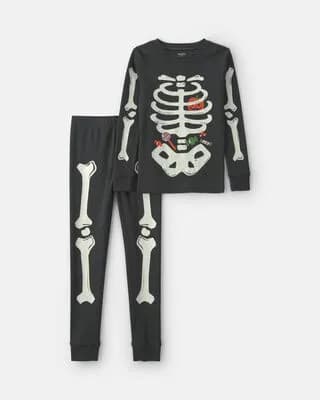 Kids 2-Piece Halloween Glow in the Dark Skeleton Pajama Set - Charcoal