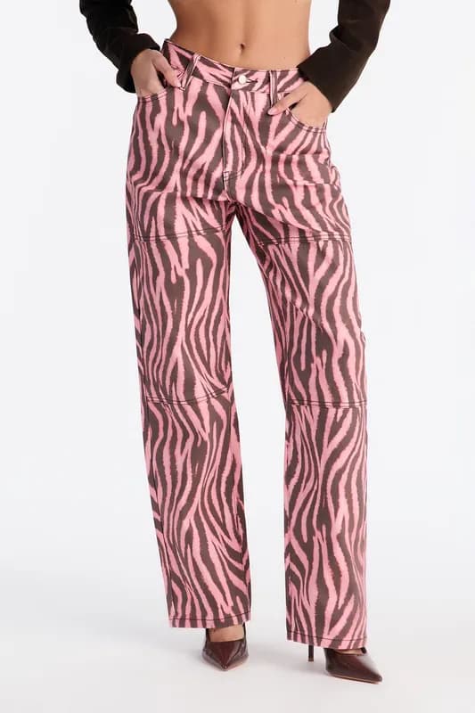 Wild Side Printed Straight Leg Jeans - Salmon/Combo
